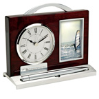 Wood and Aluminum Clock Photo Frame  Desk Set