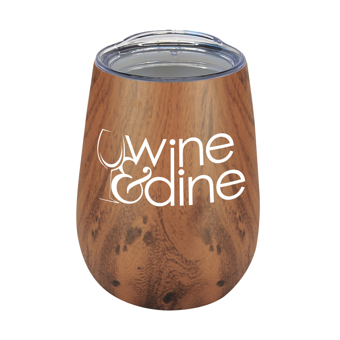 10 Oz. Vacuum Insulated Stainless Steel Wood Tone Stemless Wine Glass