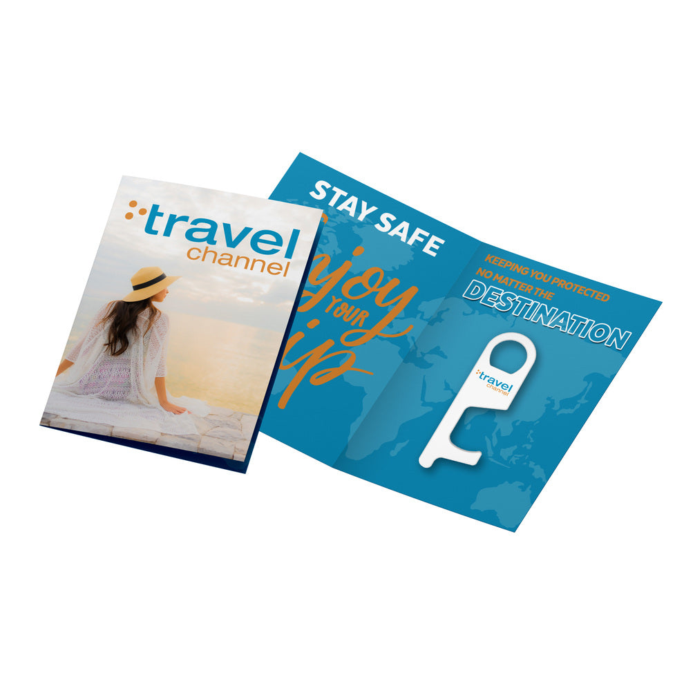 Greeting Card With Antimicrobial Plastic Touch Less Key Tool