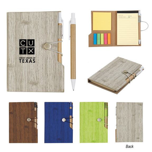 Woodgrain Look Notebook with Sticky Notes and Flags