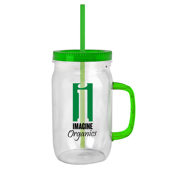 27 oz Mason Jar with Handle, Lid and Straw