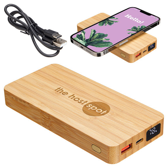 FSC Bamboo 10000mAh Dual Port Power Bank with 10W Wireless Charger