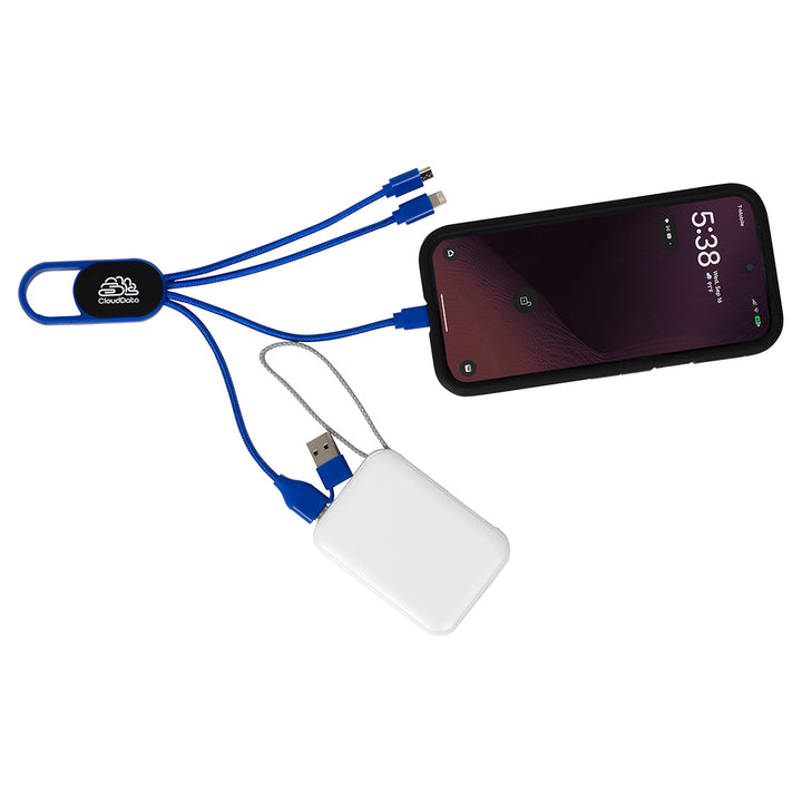 Hex 6-in-1 Light-Up Charging Cable with Carabiner Clip and Recycled Casing