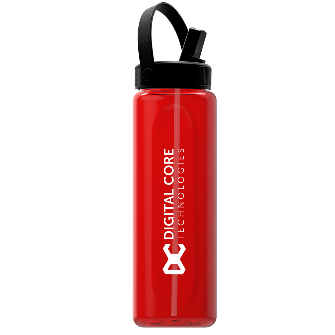 Garyline® Boss Embossed RPET Bottle with Flip-Straw, Swivel Handle Lid - 26 oz.