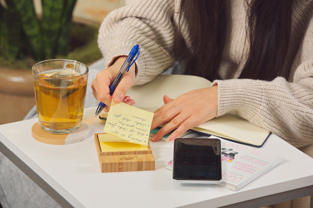 Bamboo Sticky Note Dispenser with Phone Holder