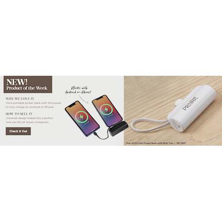 Hue 5000 mAh Power Bank with Multi Tips