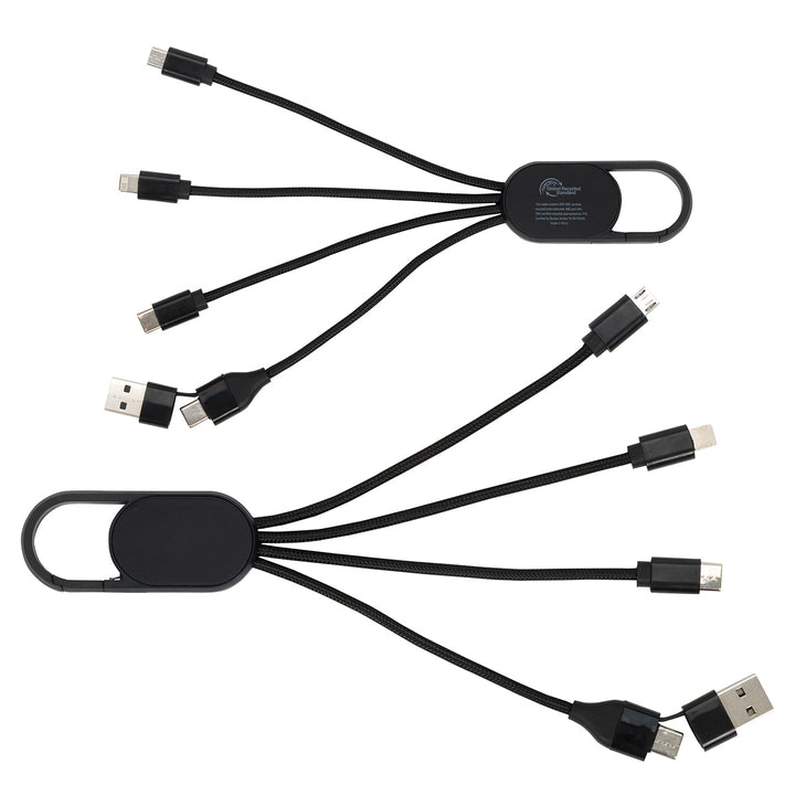 Hex 6-in-1 Light-Up Charging Cable with Carabiner Clip and Recycled Casing