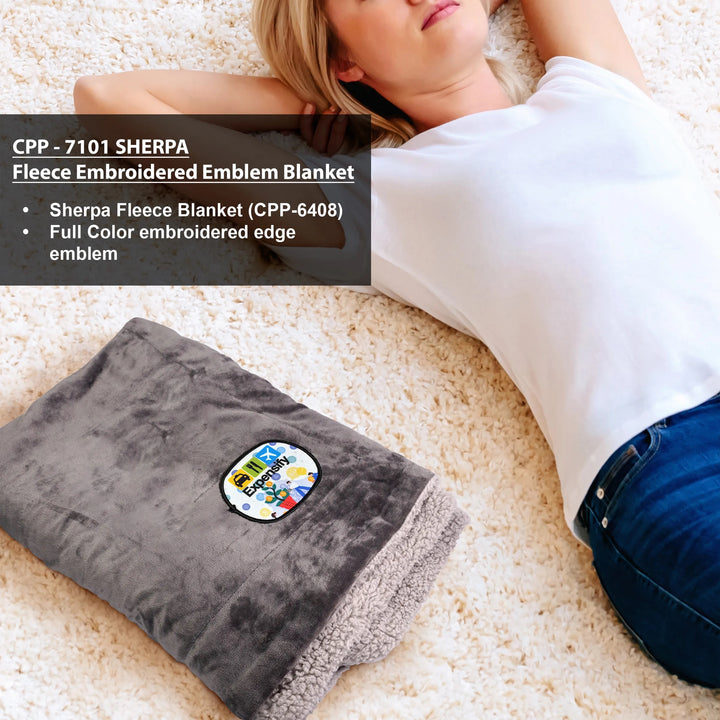 Sherpa Fleece Embroidered Emblem Blanket