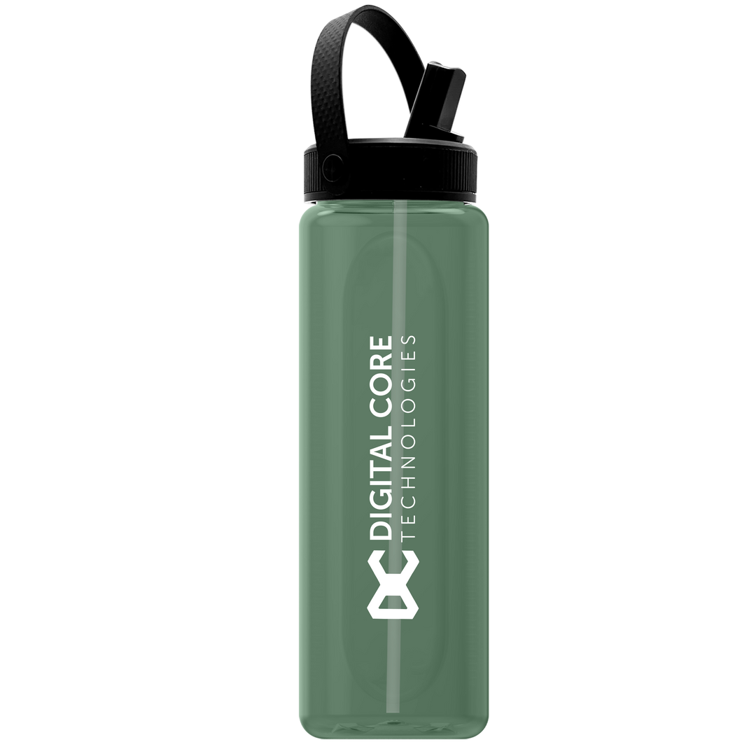 Garyline® Boss Embossed RPET Bottle with Flip-Straw, Swivel Handle Lid - 26 oz.
