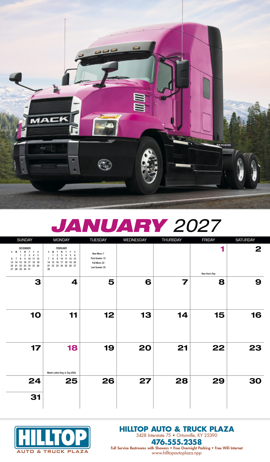 HotLine® Products 18-Wheeler Wall Appointment Calendar - Stapled