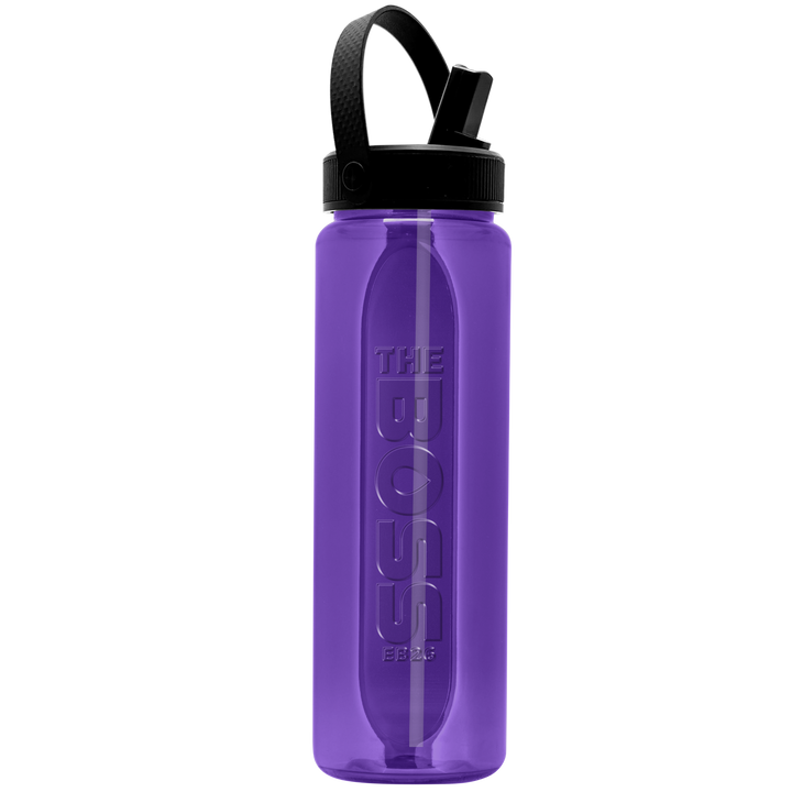 Garyline® Boss Embossed RPET Bottle with Flip-Straw, Swivel Handle Lid - 26 oz.