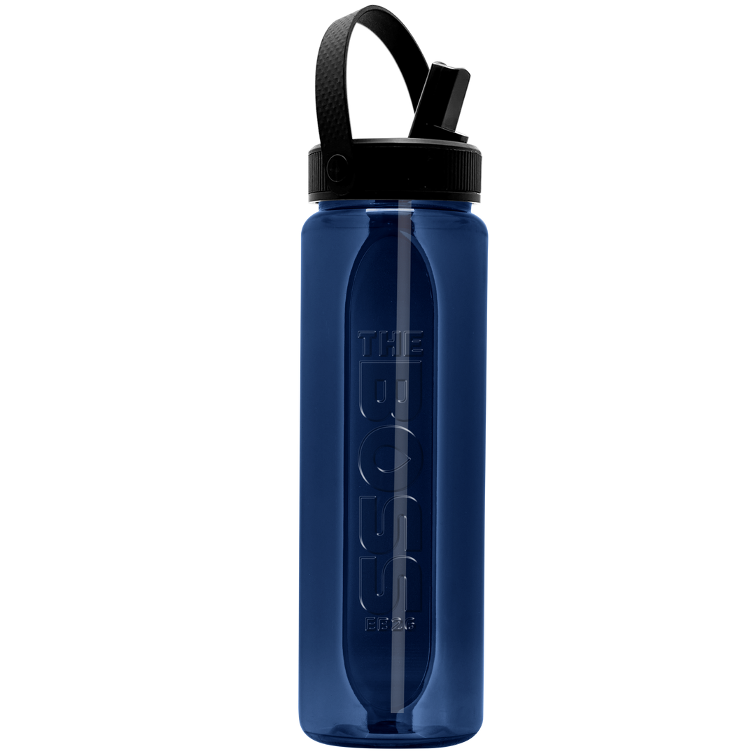 Garyline® Boss Embossed RPET Bottle with Flip-Straw, Swivel Handle Lid - 26 oz.