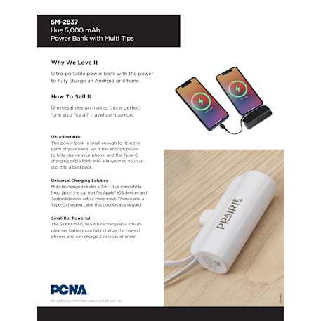 Hue 5000 mAh Power Bank with Multi Tips