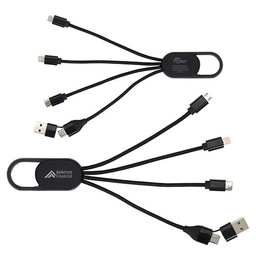 Hex 6-in-1 Light-Up Charging Cable with Carabiner Clip and Recycled Casing