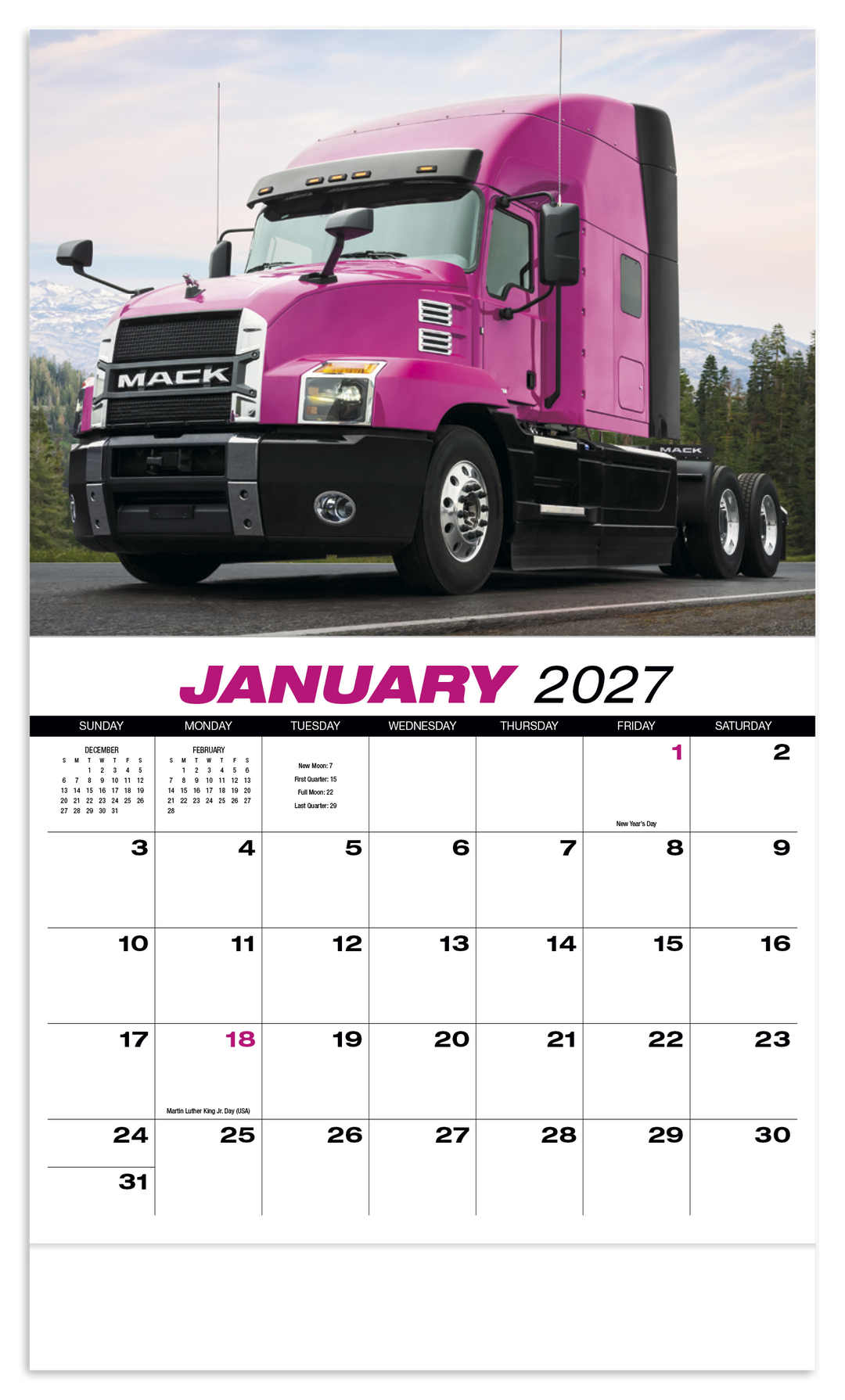 HotLine® Products 18-Wheeler Wall Appointment Calendar - Stapled