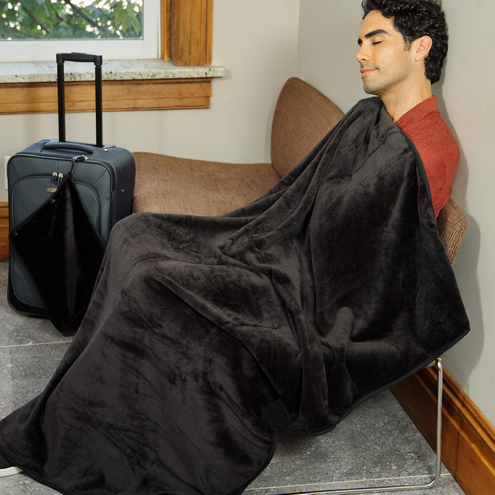 Cuddle Micro Plush Travel Blanket with Attachable Hood & Pillow Case