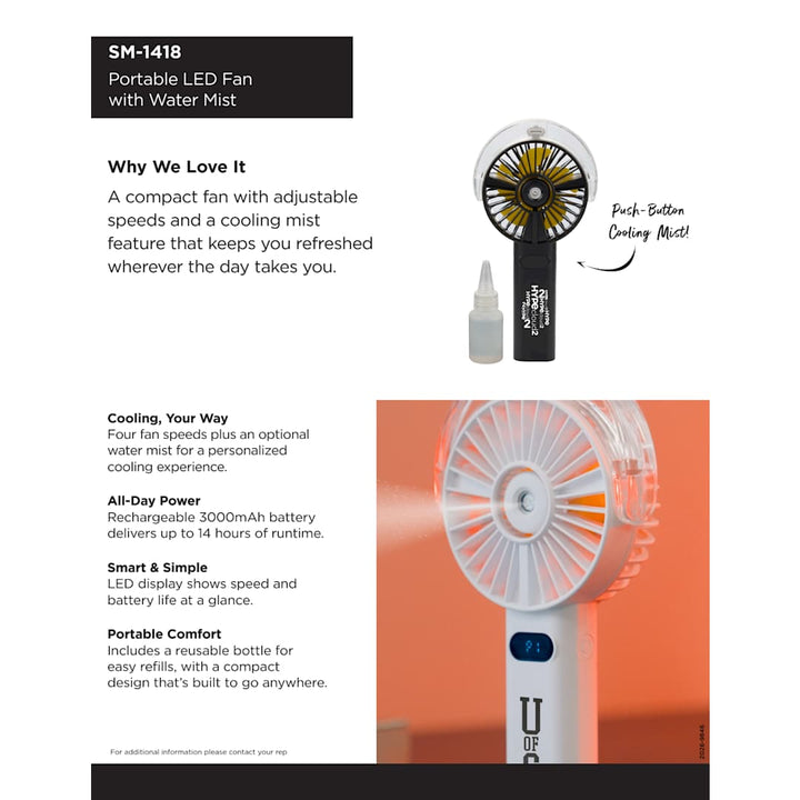 Rechargeable Portable LED Fan with Water Mist