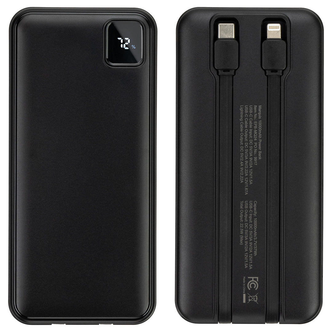 Marquis 10000mAh 20W PD Power Bank with Built-In Cables