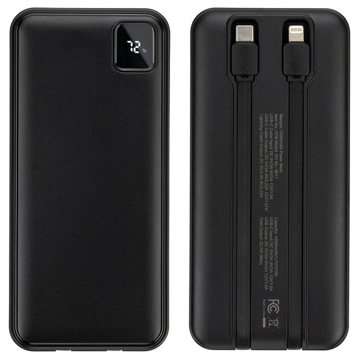 Marquis 10000mAh 20W PD Power Bank with Built-In Cables