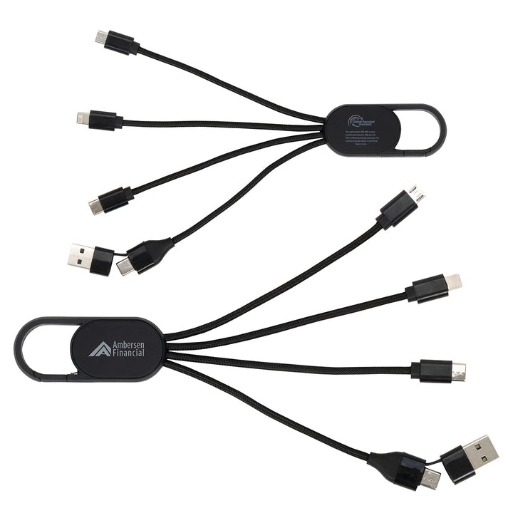 Hex 6-in-1 Light-Up Charging Cable with Carabiner Clip and Recycled Casing