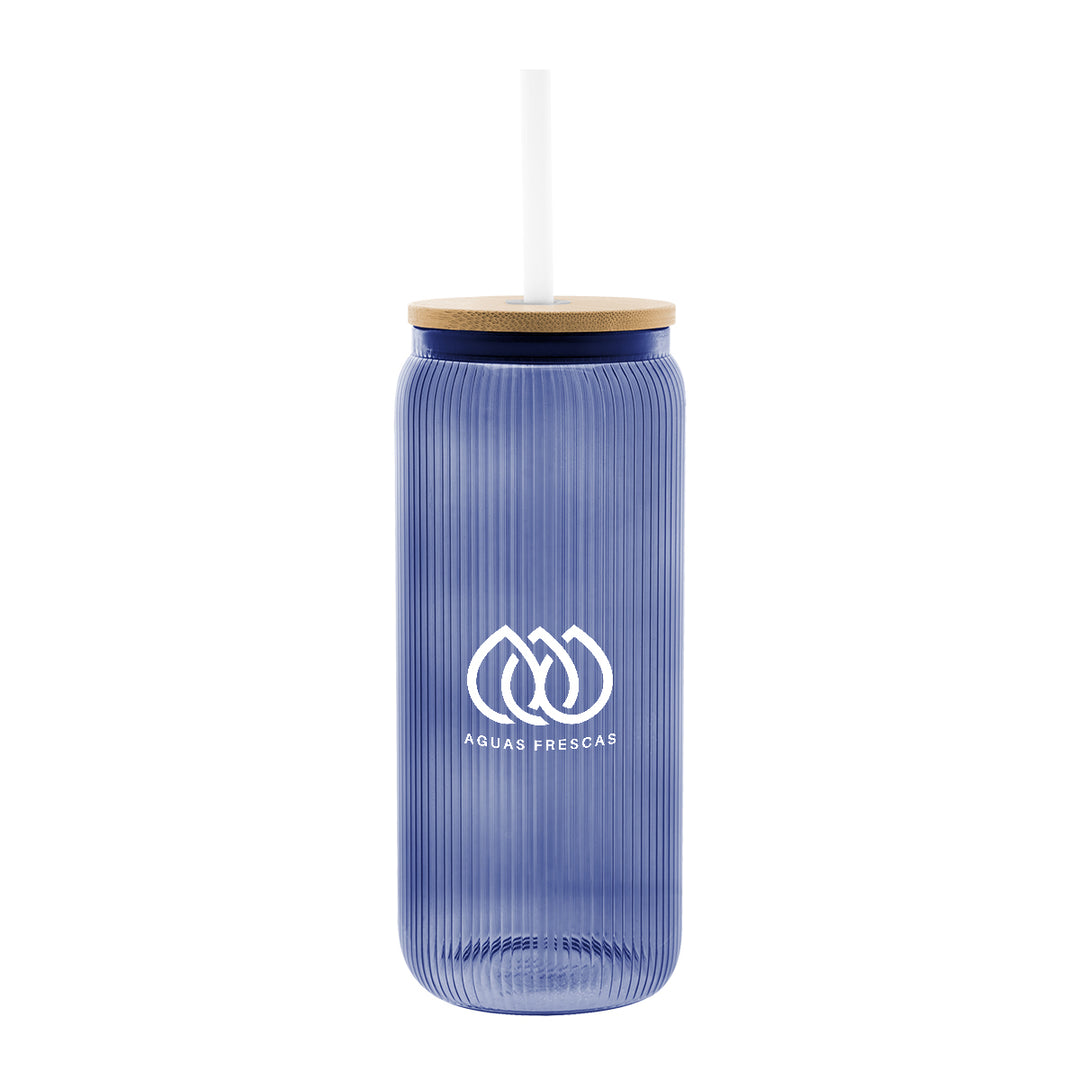 20 Oz. Ribbed Borosilicate Glass Can with Bamboo Lid