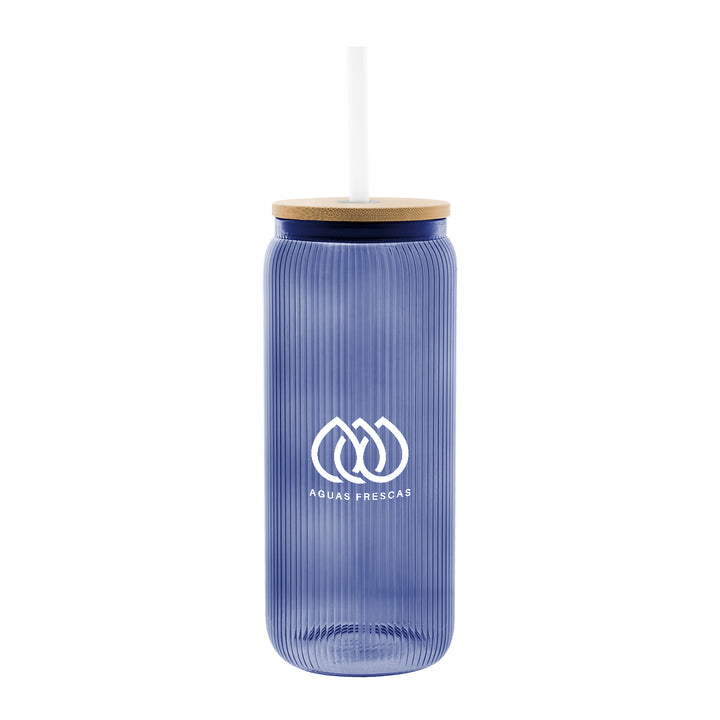 20 Oz. Ribbed Borosilicate Glass Can with Bamboo Lid