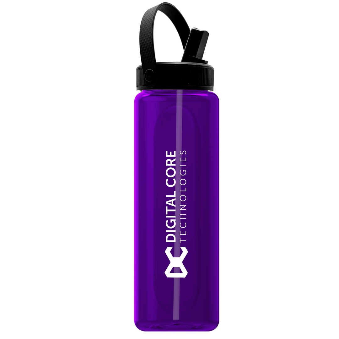 Garyline® Boss Embossed RPET Bottle with Flip-Straw, Swivel Handle Lid - 26 oz.