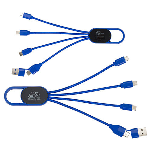 Hex 6-in-1 Light-Up Charging Cable with Carabiner Clip and Recycled Casing