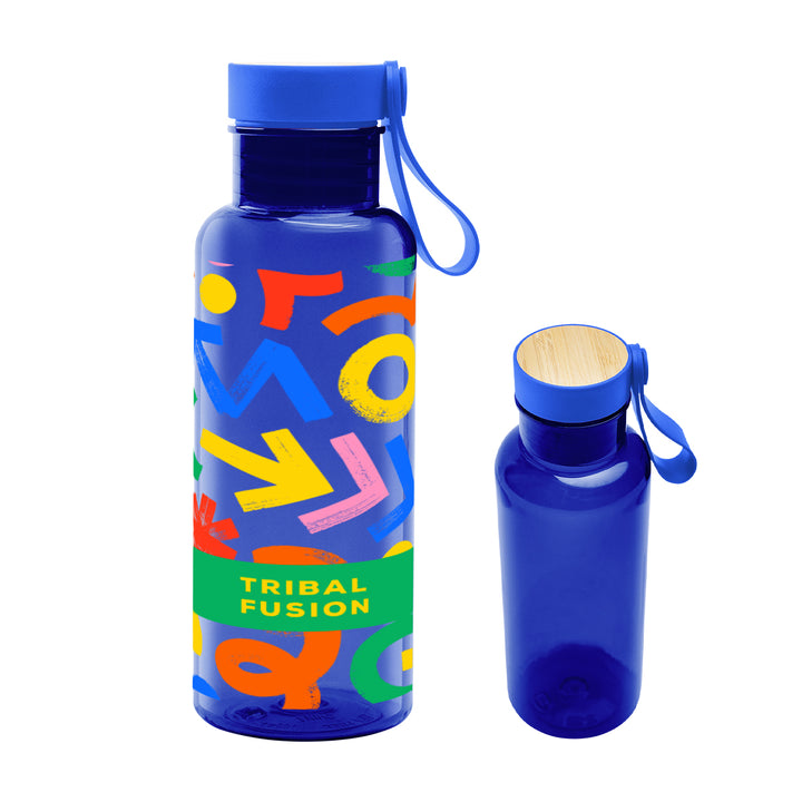 20 Oz. Full Color Cade rPET Bottle With Bamboo Accent Lid and Silicone Easy Carry Handle