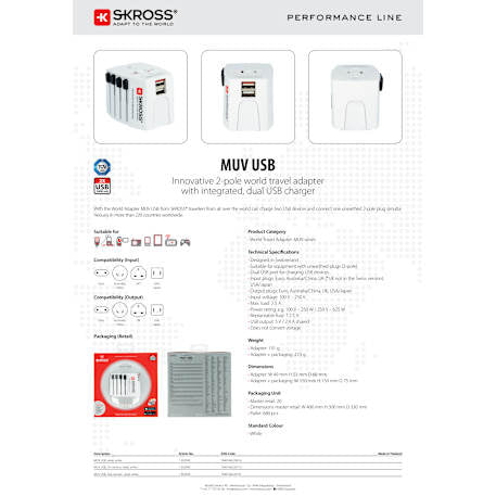 SKROSS World Travel Adapter MUV USB Type A & Type