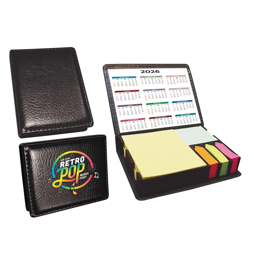 Leatherette Flip-Top Calendar Box with Sticky Sheets (CLOSEOUT)