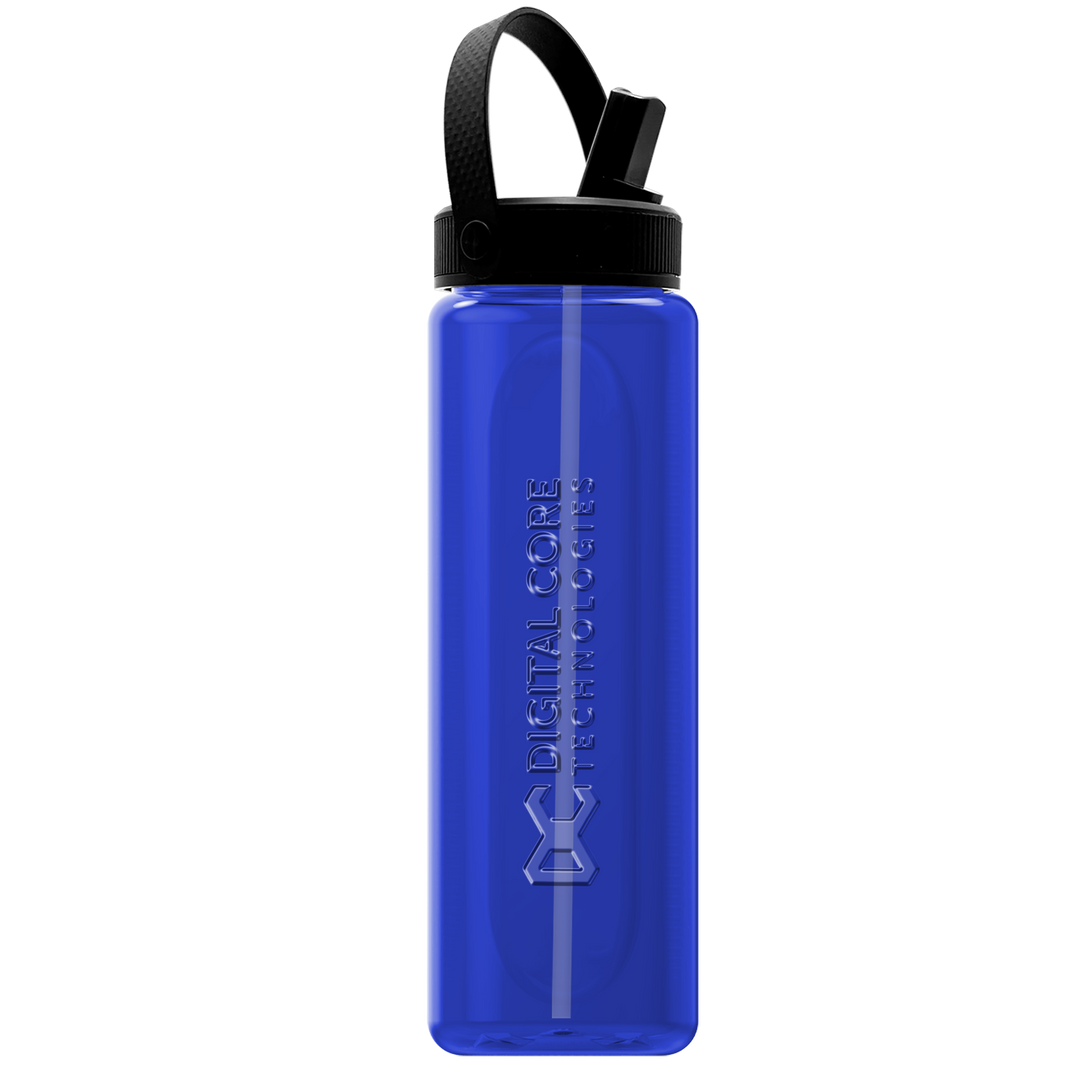 Garyline® Boss Embossed RPET Bottle with Flip-Straw, Swivel Handle Lid - 26 oz.