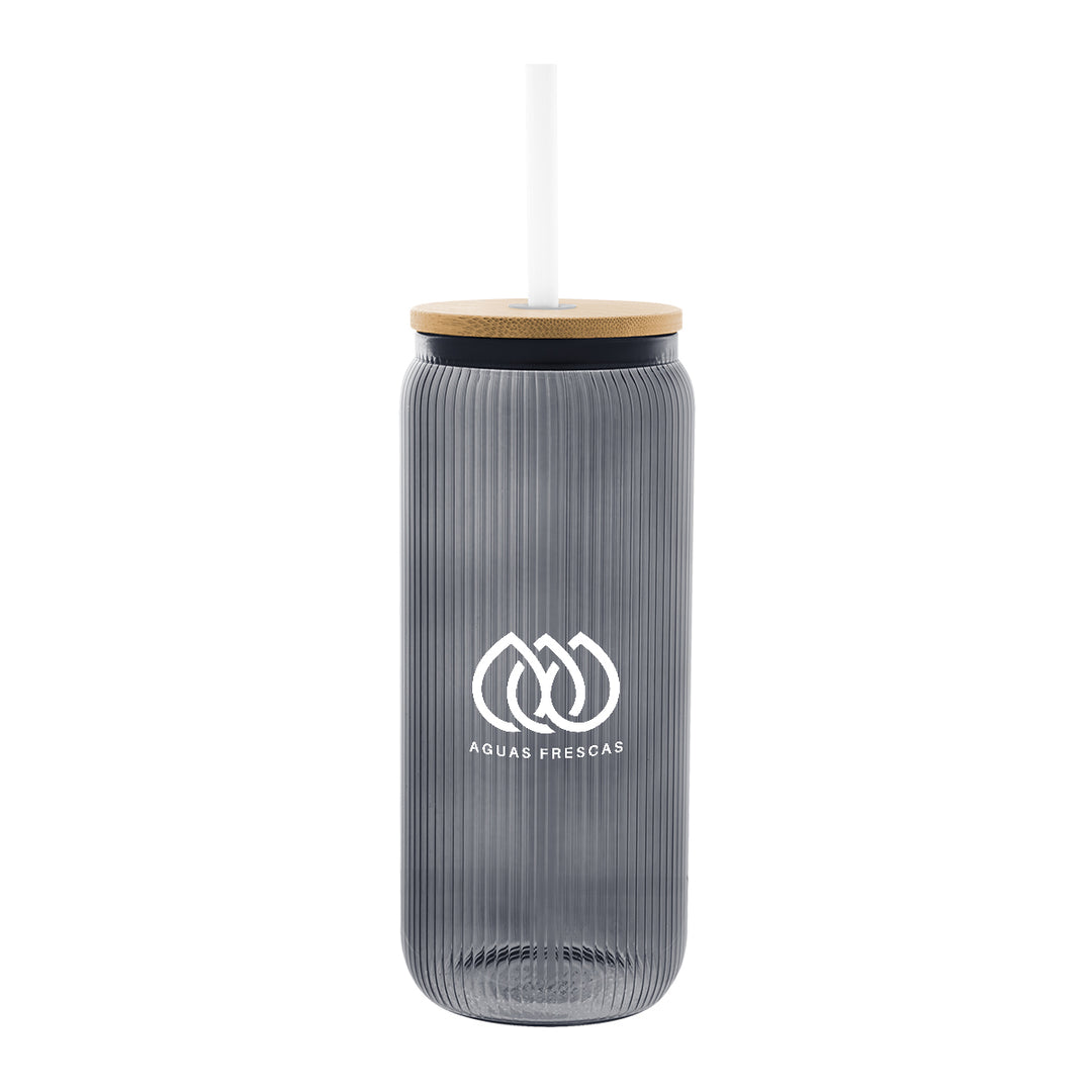 20 Oz. Ribbed Borosilicate Glass Can with Bamboo Lid