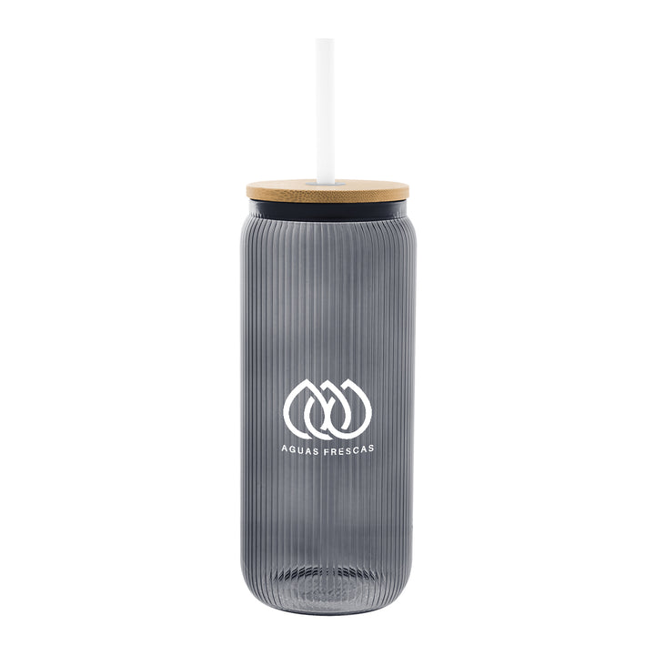 20 Oz. Ribbed Borosilicate Glass Can with Bamboo Lid