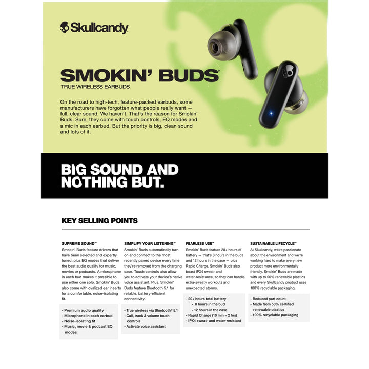Skullcandy Smokin' Buds True Wireless Earbuds