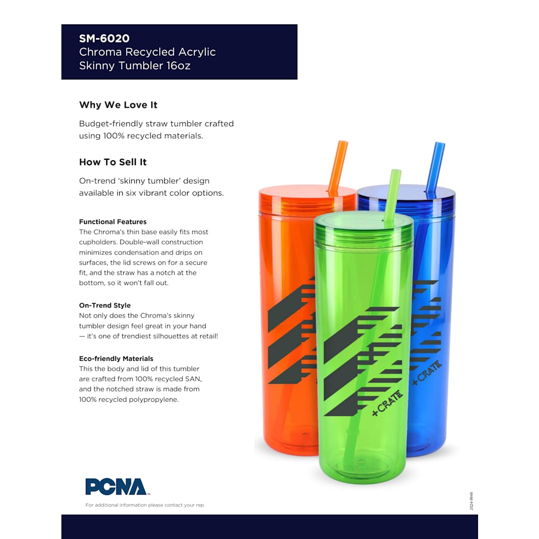 Chroma Recycled Acrylic Straw Tumbler 16oz