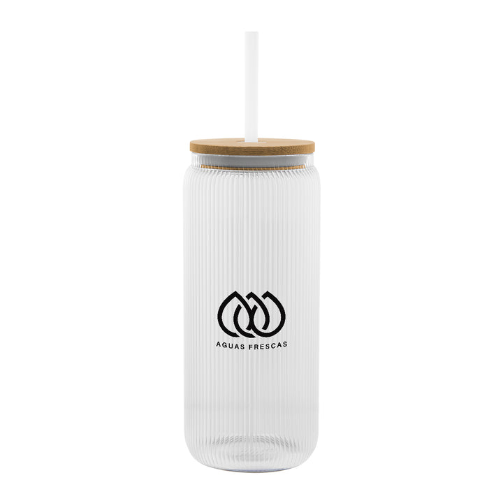 20 Oz. Ribbed Borosilicate Glass Can with Bamboo Lid