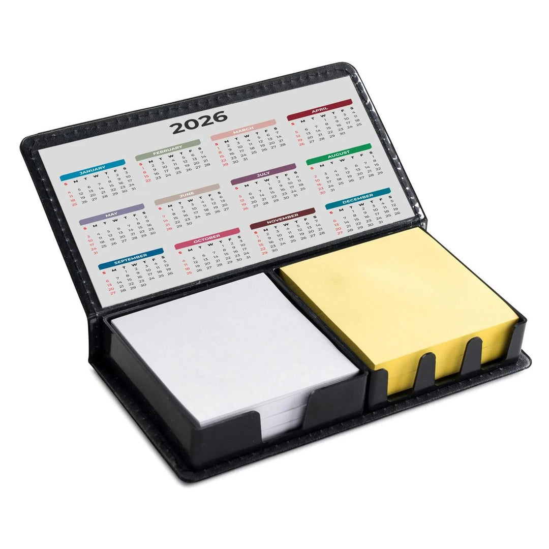 Leatherette Flip-Top Calendar Box with Dual Notes (CLOSEOUT)