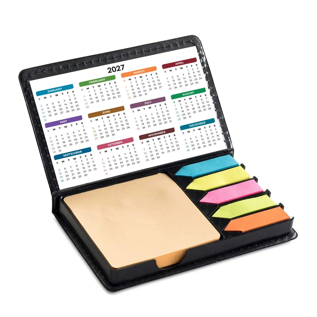 Leatherette Flip-Top Calendar Box with Sticky Sheets and Flags