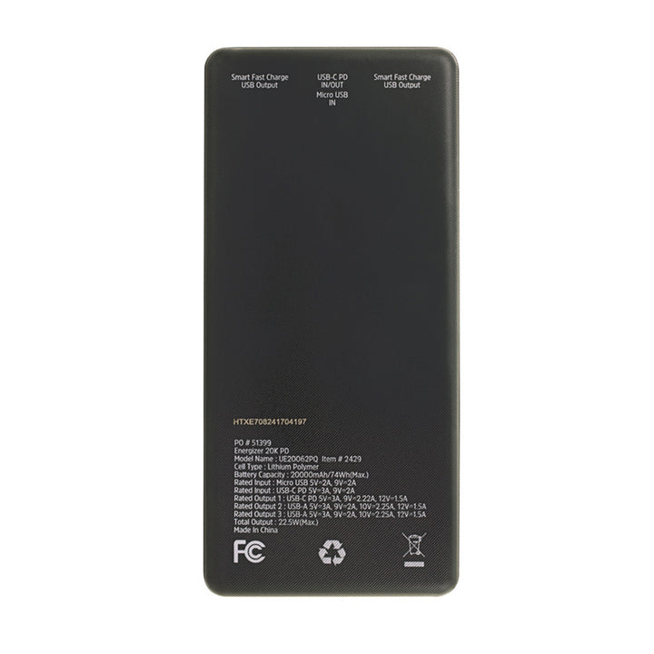 20,000 mAh Energizer® PD Power Bank