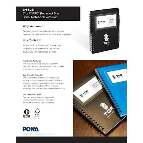 FSC® Recycled 5" x 7" Star Spiral Notebook with Pe