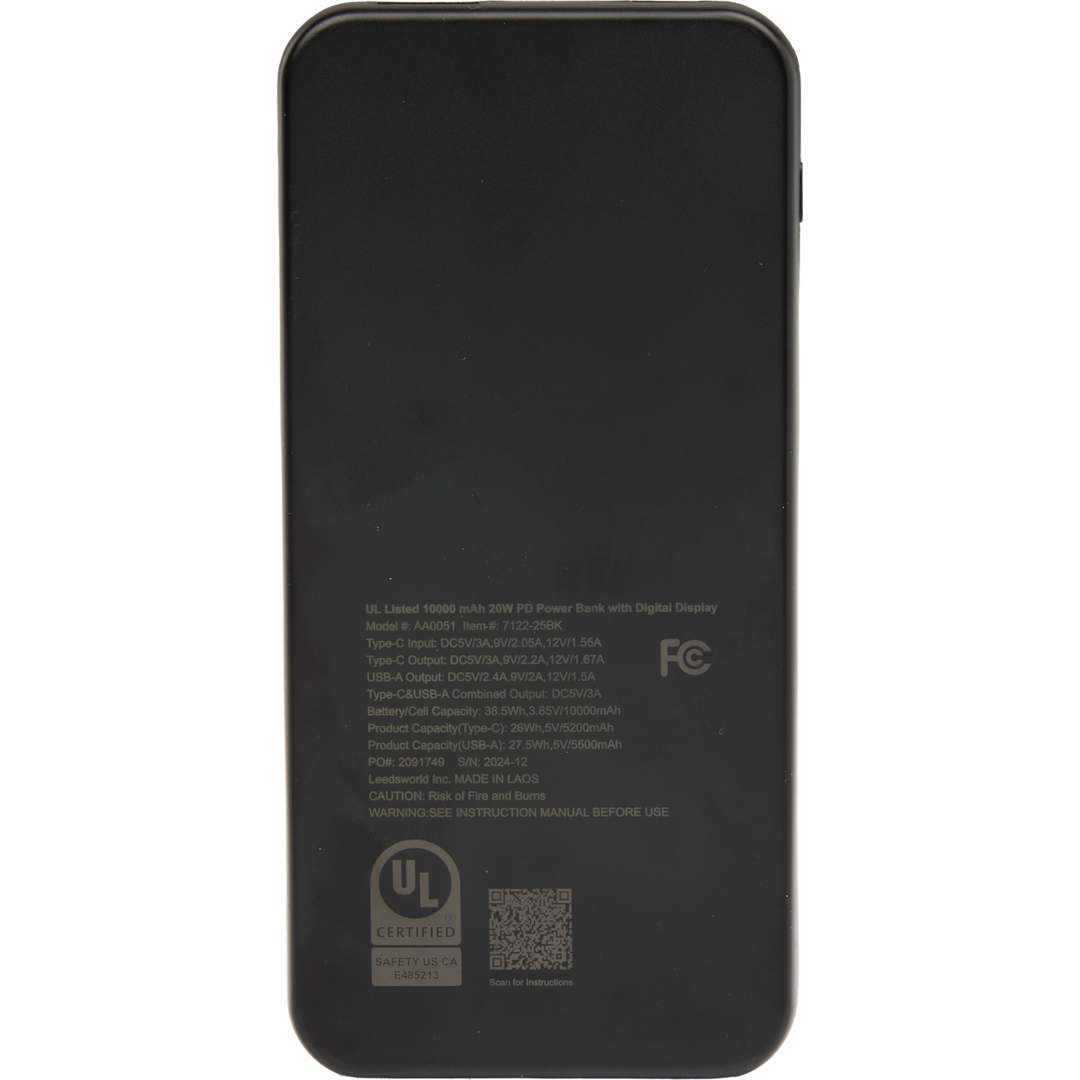 UL Listed 10000 mAh 20W Digital Display PowerBank