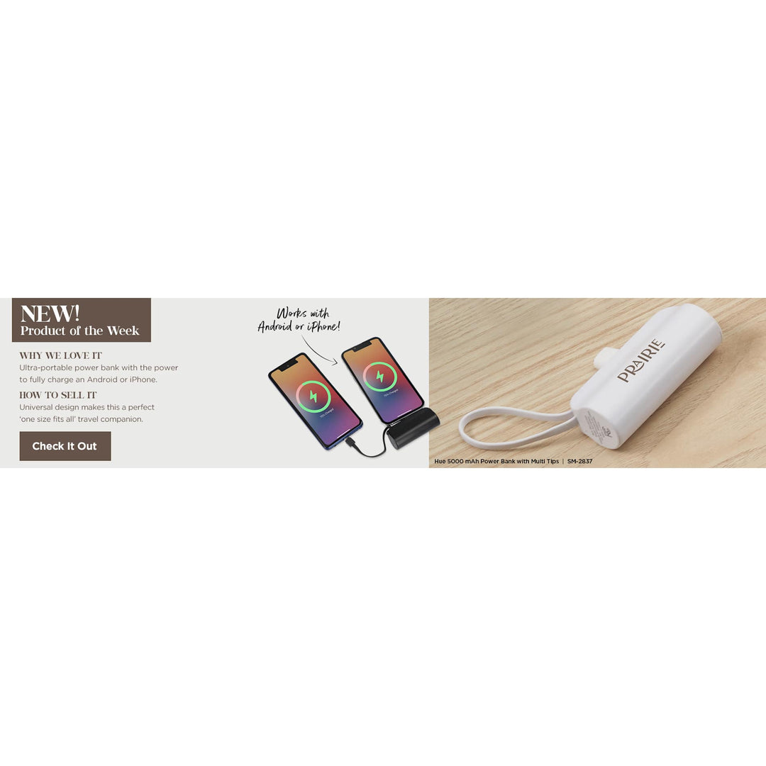 Hue 5000 mAh Power Bank with Multi Tips