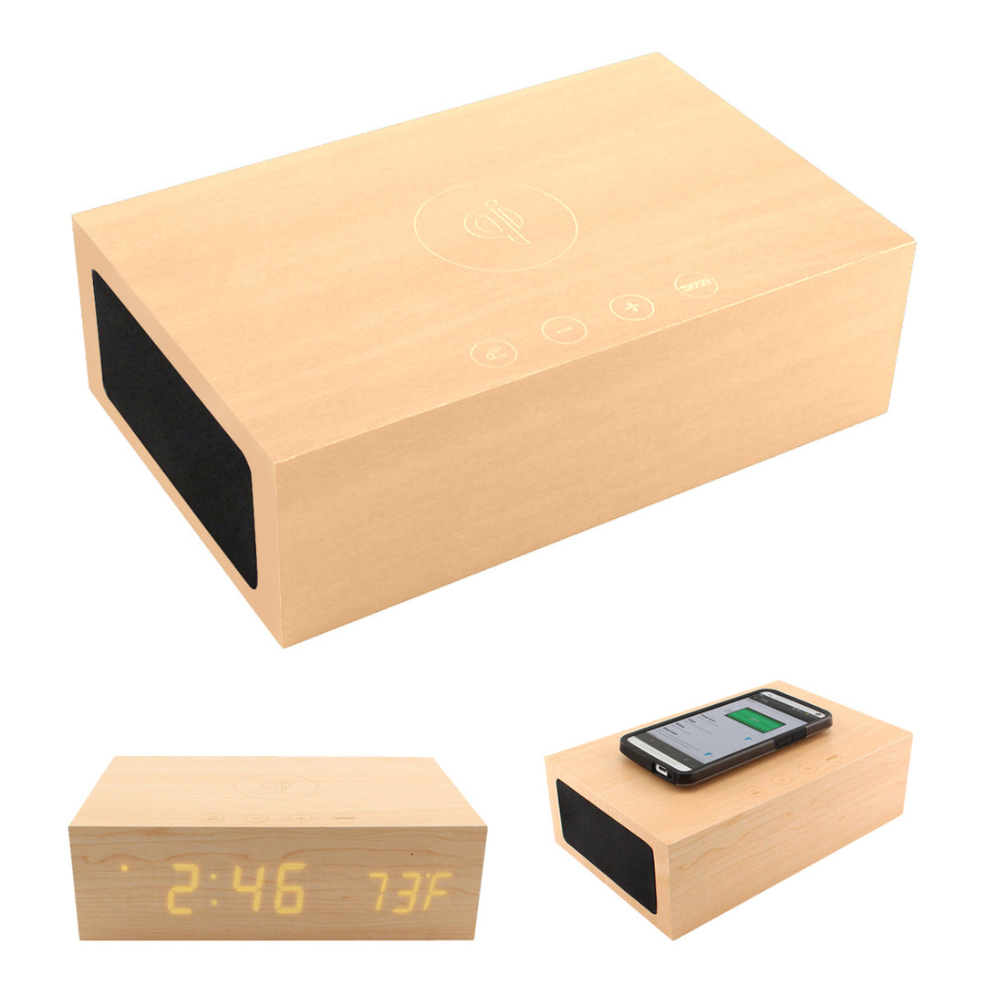 BlueSequoia Alarm Clock with Qi Charging Station and Wireless Speaker