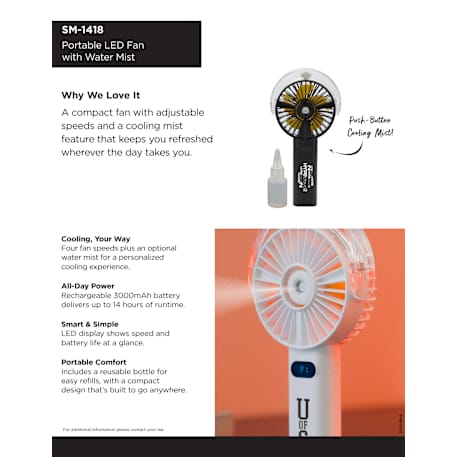 Rechargeable Portable LED Fan with Water Mist