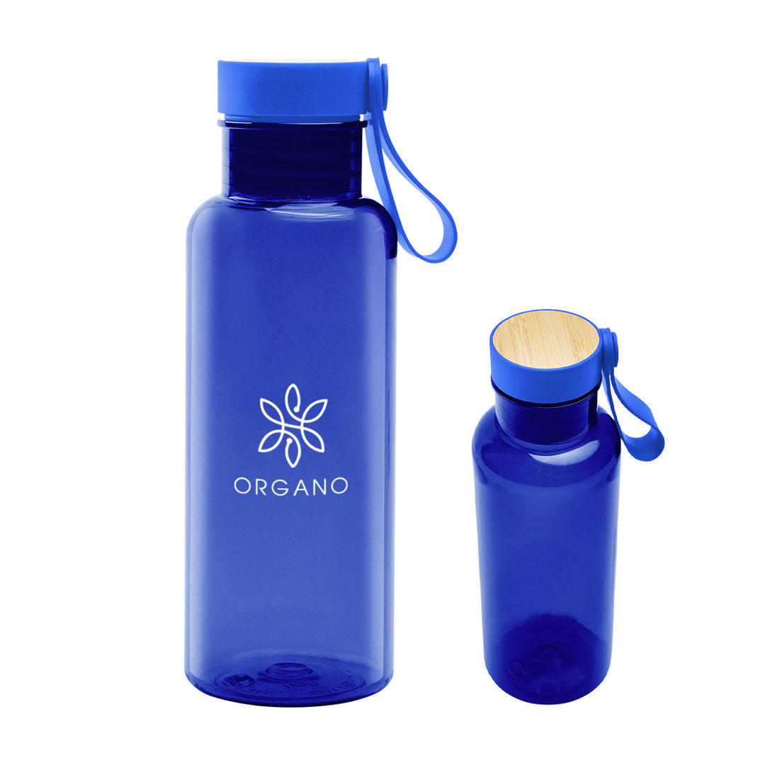 20 Oz. Case rPET Bottle with Bamboo Accent Lid and Silicone Easy Carry Handle