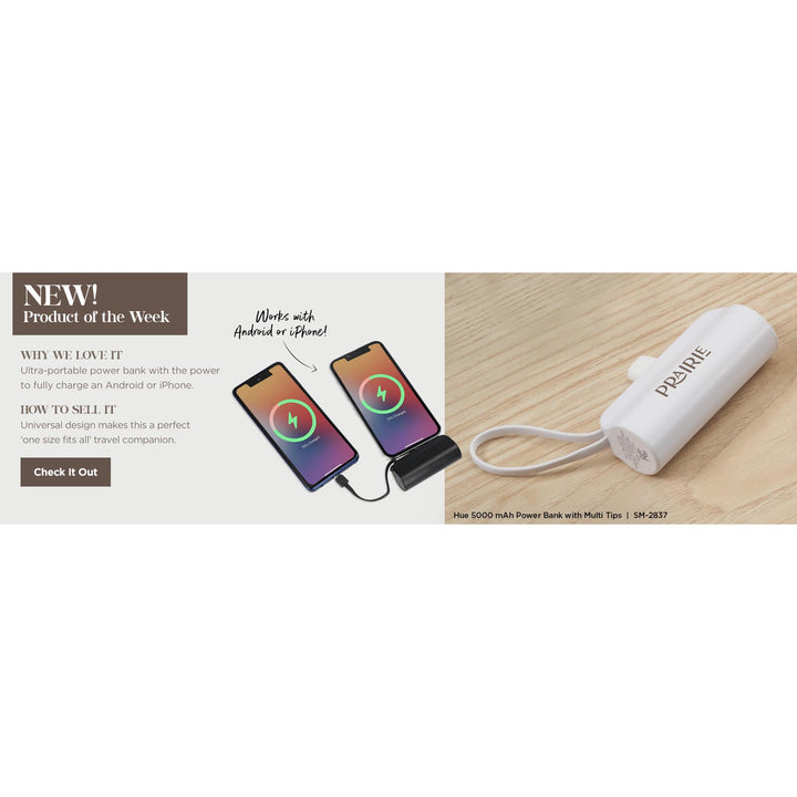 Hue 5000 mAh Power Bank with Multi Tips