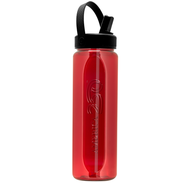 Garyline® Boss Embossed RPET Bottle with Flip-Straw, Swivel Handle Lid - 26 oz.