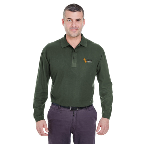 UltraClub Adult Long-Sleeve Whisper Pique Polo Shirt  - Embroidered