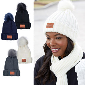 Leeman Knit Beanie with Fur Pom Pom